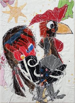 Petelinček (Tekstilni kolaž - 2021) - Marcela Kopitar